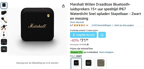 Marshall draadloze bluetooth luidspreker met 40% korting bij Amazon NL