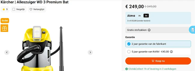 Kärcher | Alleszuiger WD 3 met €100 korting bij Krëfel