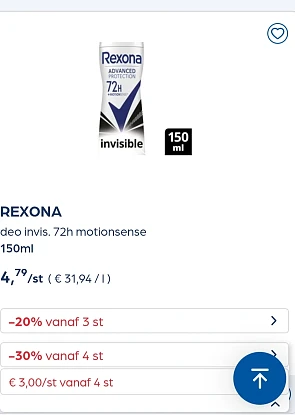 Collect&go REXONA deo invis. 72h motionsense 150ml