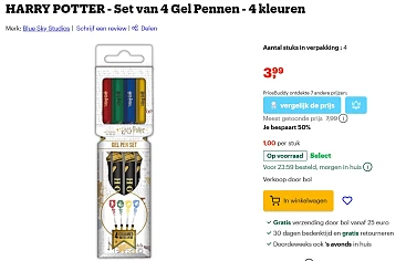 -50% Harry Potter ⚡ Set van 4 Gel Pennen - 4 kleuren