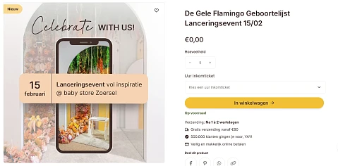 Gratis event met zwangerschapstas + extra geschenken ✨ Online geboortelijst bij De Gele Flamingo