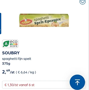 Collect&go SOUBRY spaghetti fijn spelt 375g