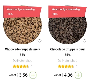 20% korting op chocoladedruppels bij notenshop