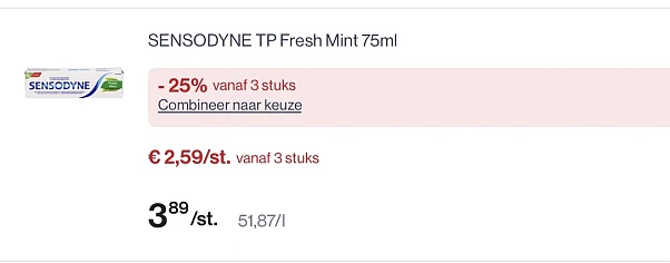 Sensodyne tandpasta fresh mint 75 ml