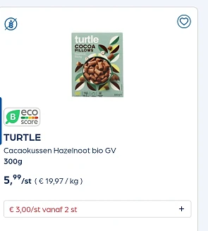 Collect&go TURTLE Cacaokussen Hazelnoot bio GV 300g