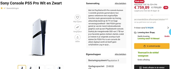 Sony Console PS5 Pro Wit en Zwart met €40 korting bij Fnac