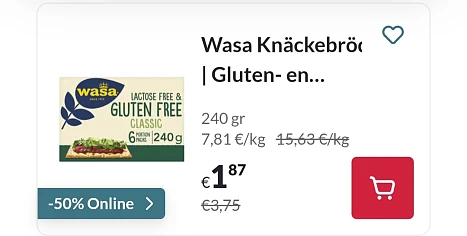 Wasa | Knäckebröd | Gluten- en lactosevrij 240 gr -50% Online Delhaize