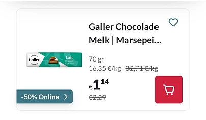 Galler | Chocolade | Melk | Marsepein | Reep 70 gr -50% Online Delhaize