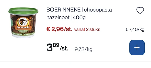 Boerinneke chocopasta hazelnoot 400 gram