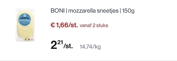 Boni mozzarella sneetjes 150 gram