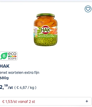 Collect&go HAK erwt wortelen extra fijn 680g