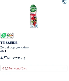 Collect&go TEISSEIRE Zero siroop grenadine 60cl