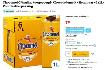 Chocomel 0% suiker toegevoegd 6x1L