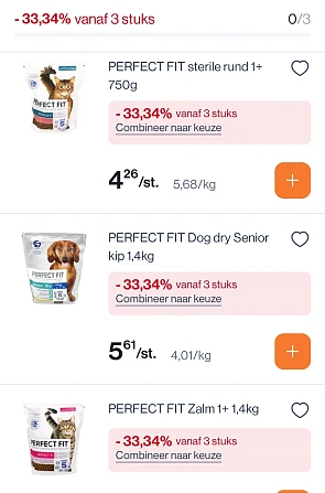 Colruyt perfect fit 33,34% bij 3 stuks