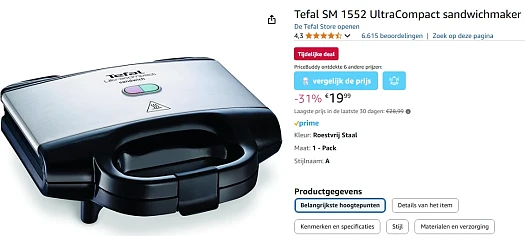 Tefal SM 1552 UltraCompact sandwichmaker