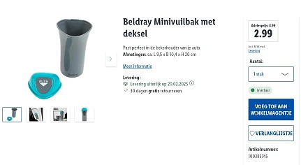 Mini vuilbak voor in de auto