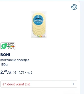 Collect&go BONI mozzarella sneetjes 150g