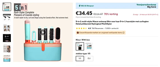 Multistyler + föhn voor slechts €34.45 in lederen case bij AliExpress