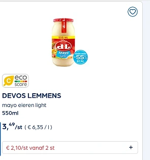 Collect&go DEVOS LEMMENS mayo eieren light 550ml