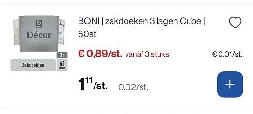 Boni zakdoeken 3 lagen cube 60 st