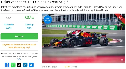 tot -63% Ticket voor Formule 1 Grand Prix van België 🏎️