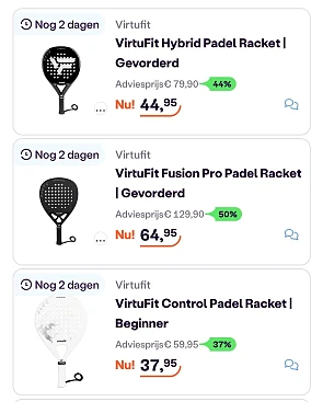 Padelraket aan 50% korting