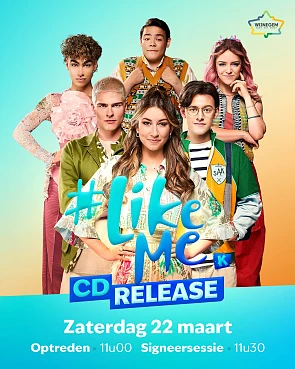 Gratis Mini-optrede, + signeersessie Like Me 🎙️ 22 maart 2025 in Wijnegem