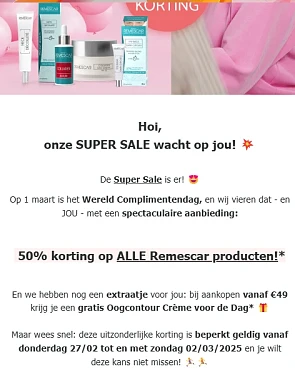 Remescar: -50% op alles en gratis oogcontour crème bij aankoop vanaf €49
