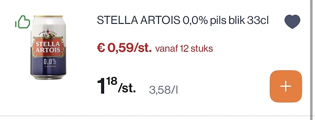 - 50% op Stella artois 0,0% pils blik 33 cl