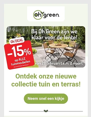 -15% op tuinmeubelen bij Oh Green