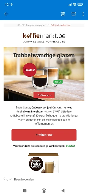 Koffiemarkt: gratis 2 dubbelwandige glazen (t.w.v. 23,99)