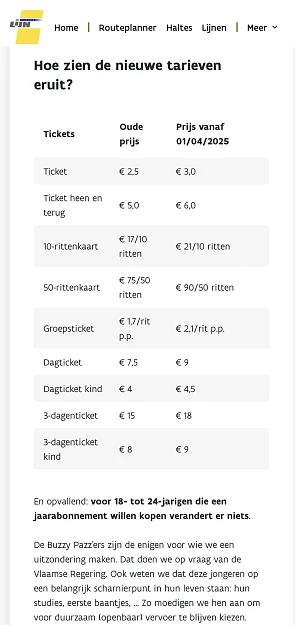 Delijn prijsstijgingen