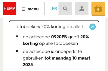 20% korting op alle fotoboeken hema