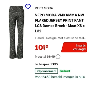 VERO MODA VMKAMMA NW FLARED JERSEY PRINT PANT LCS Dames Broek - Maat XS x L32 -73% bij bol.com