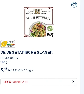 Collect&go DE VEGETARISCHE SLAGER Poulettekes 160g