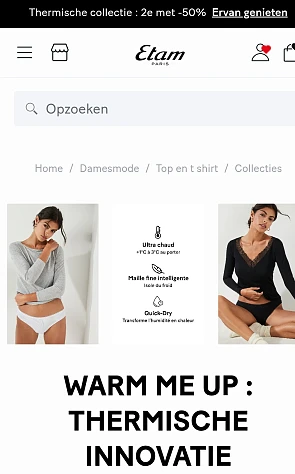 Thermische kledij bij Etam 2de 50%
