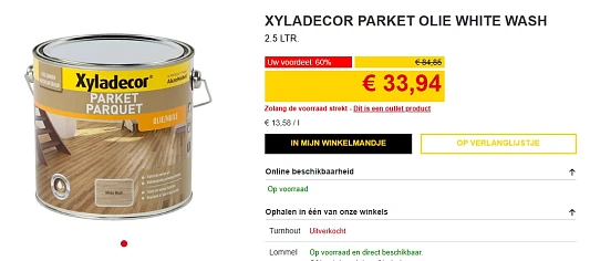 Xyladecor parket olie white wash (2.5L)