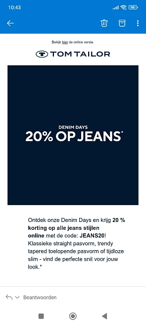 Tom tailor: -20% op jeans