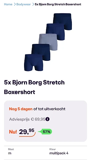 5x Bjorn Borg Stretch Boxershort -57% bij ibood.com