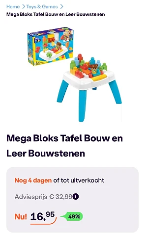 Mega Bloks Tafel Bouw en Leer Bouwstenen -49% bij ibood.com