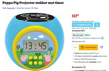 -56% Peppa Pig wekker ⏰ met timer en projector