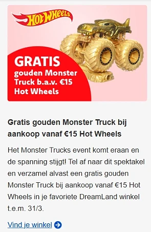 Tot -40% HotWheels 🔥 gratis Gratis Gouden Monstertruck vanaf €15