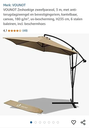 VOUNOT Zeshoekige zweefparasol 3 m