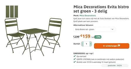3-delige bistroset €159 bij Tuinadvies