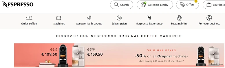-50% op Originals machine bij aankoop van 200 capsules ☕ Nespresso