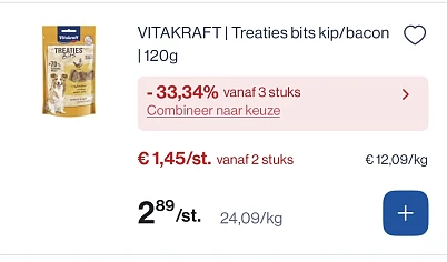 Vitakraft treaties bits kip/bacon 120 gram