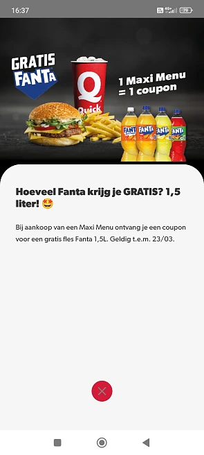 Quick: gratis fles Fanta 1,5Lbij een maxi menu