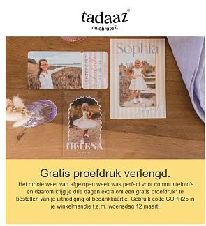 Tot 2 gratis proefdrukken voor lente- en communie kaartjes☀️