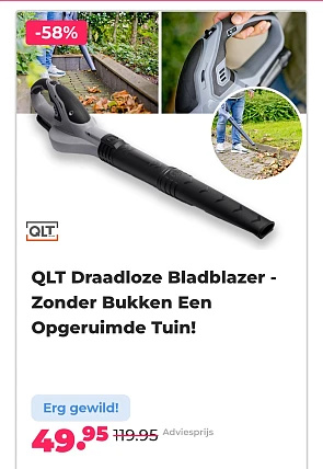 QLT Draadloze Bladblazer -58% bij voordeelvanger.nl