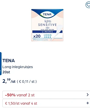 Tena inlegkruisjes, verbanden en broekjes